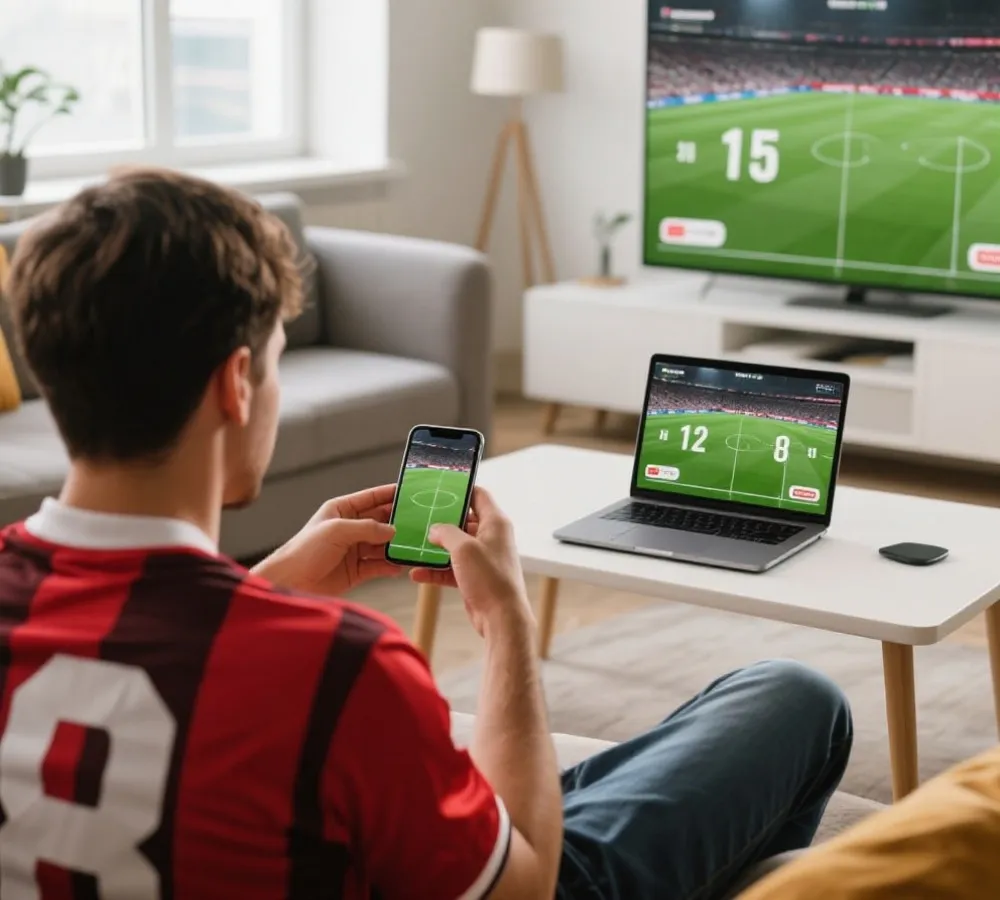 多设备观看足球直播的场景